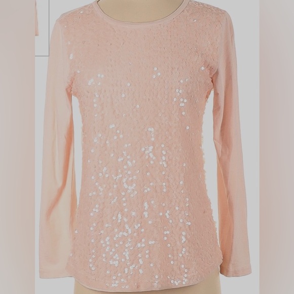J.Crew Factory Sequined Long Sleeve Blush Pink Pullover Blouse Lined 100% Cotton - Picture 4 of 11